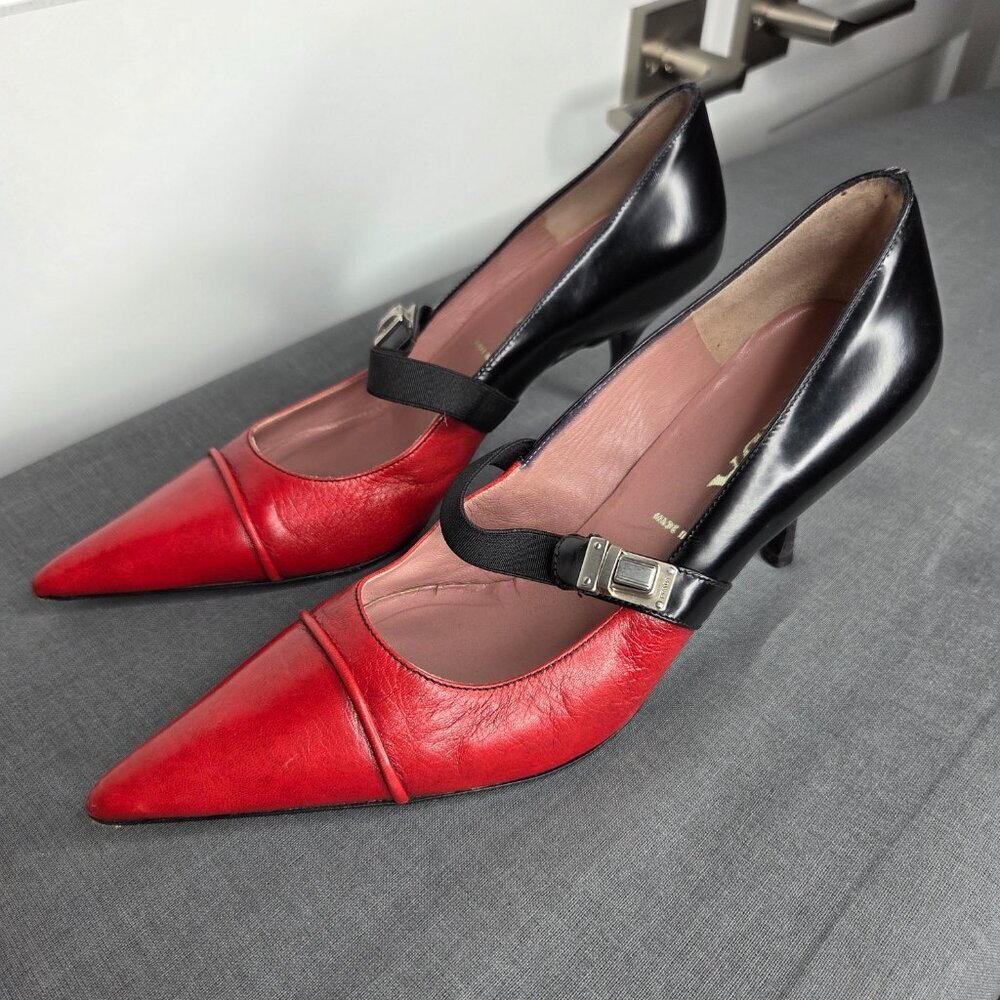 Prada Red & Black Two-Tone Leather Mary Jane Pumps EU 37 - Picture 2 of 9